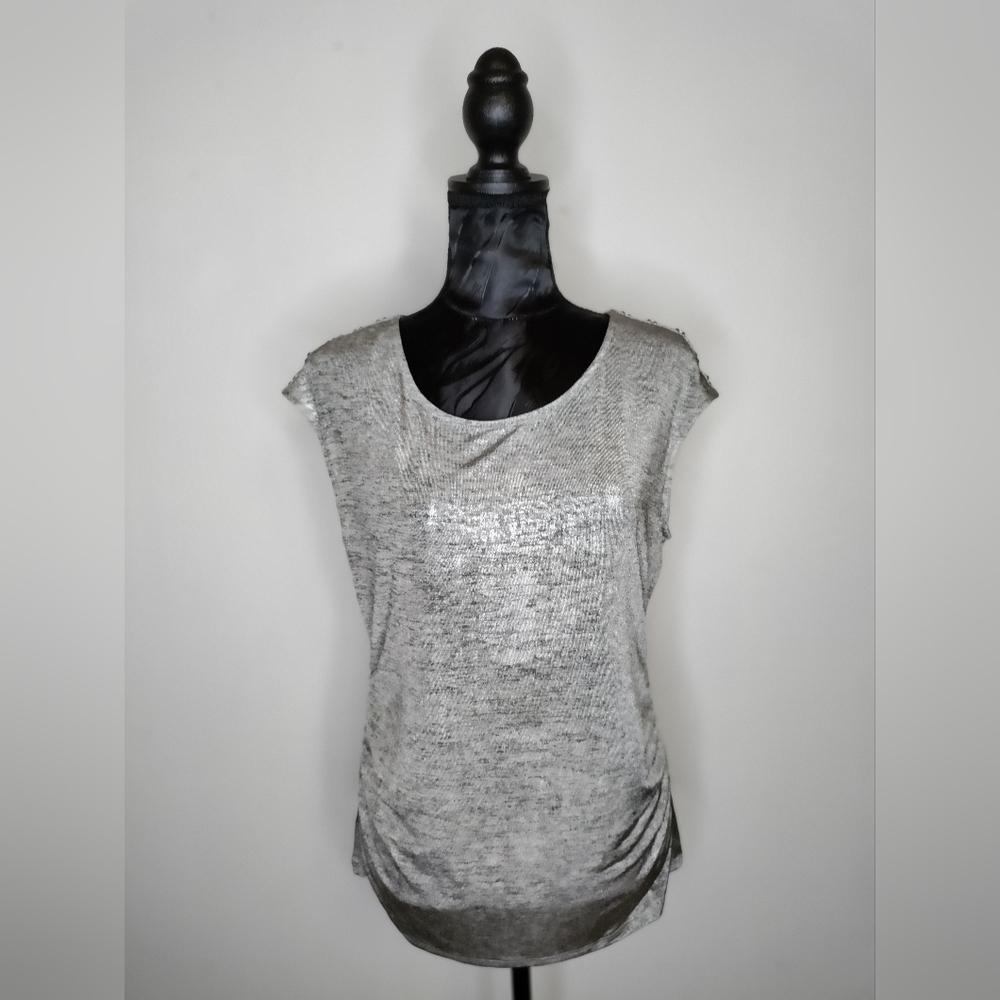 Calvin Klein Silver Cap Sleeve Sequin T-Shirt